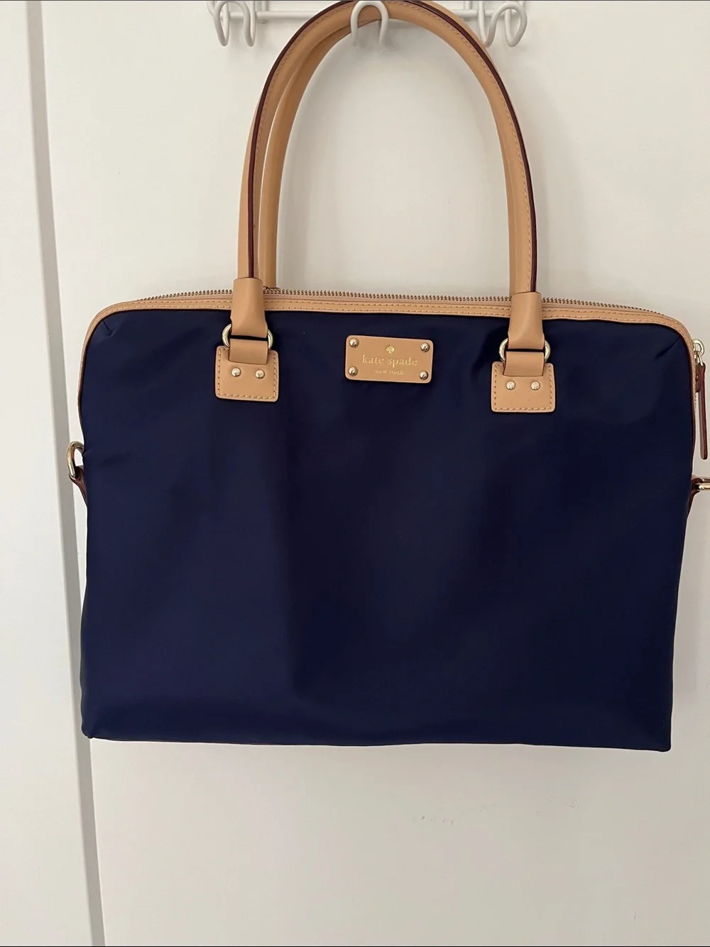 kate spade Navy Laptop Tote with Tan Leather Trim